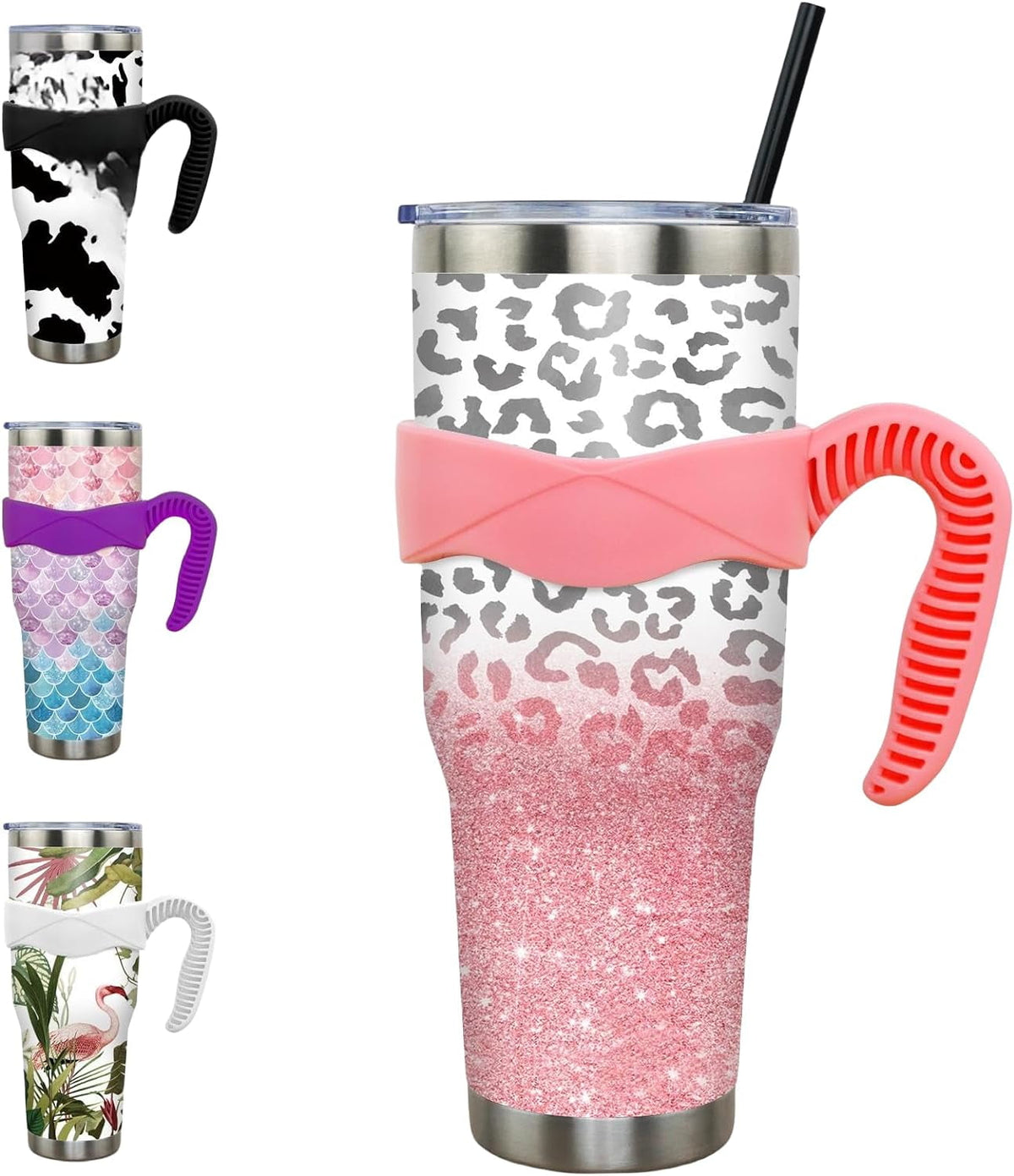 40 oz Tumbler with Handle and Straw 40oz Pink Flamingo Cup - Insulated Travel Coffee Mug