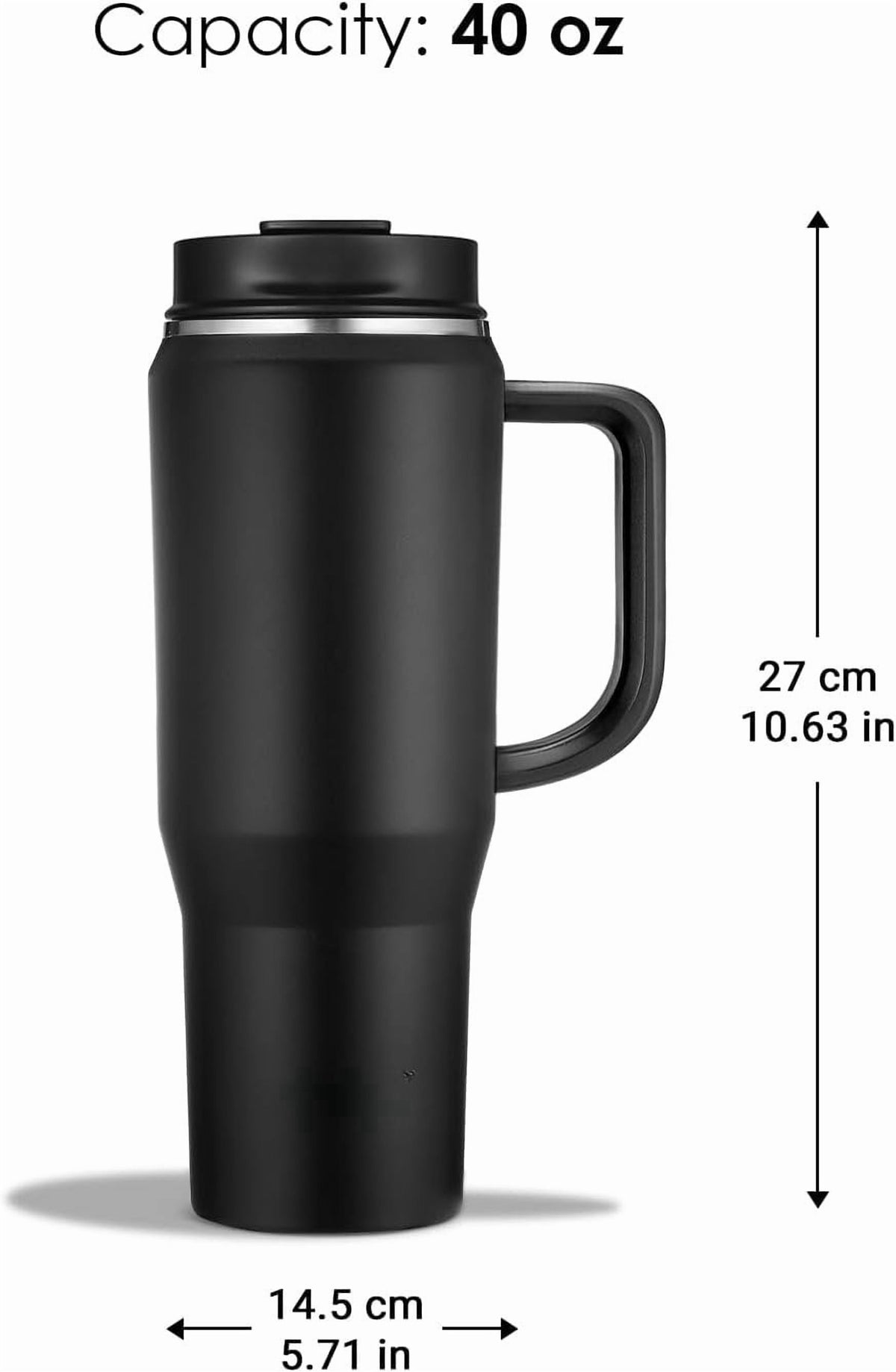 40 oz Tumbler with Handle, Insulated Tumblers with Lid and Straw, Large Water Bottle Jug, Thermal Stainless Travel Coffee Mug Cup, Black
