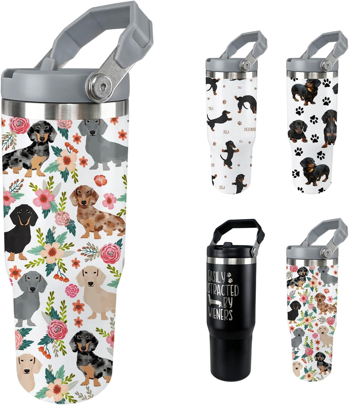 Dachshund Dog Tumbler with Lid and Straw 30 Oz Weenie Dog - Leakproof Insulated Water Bottle