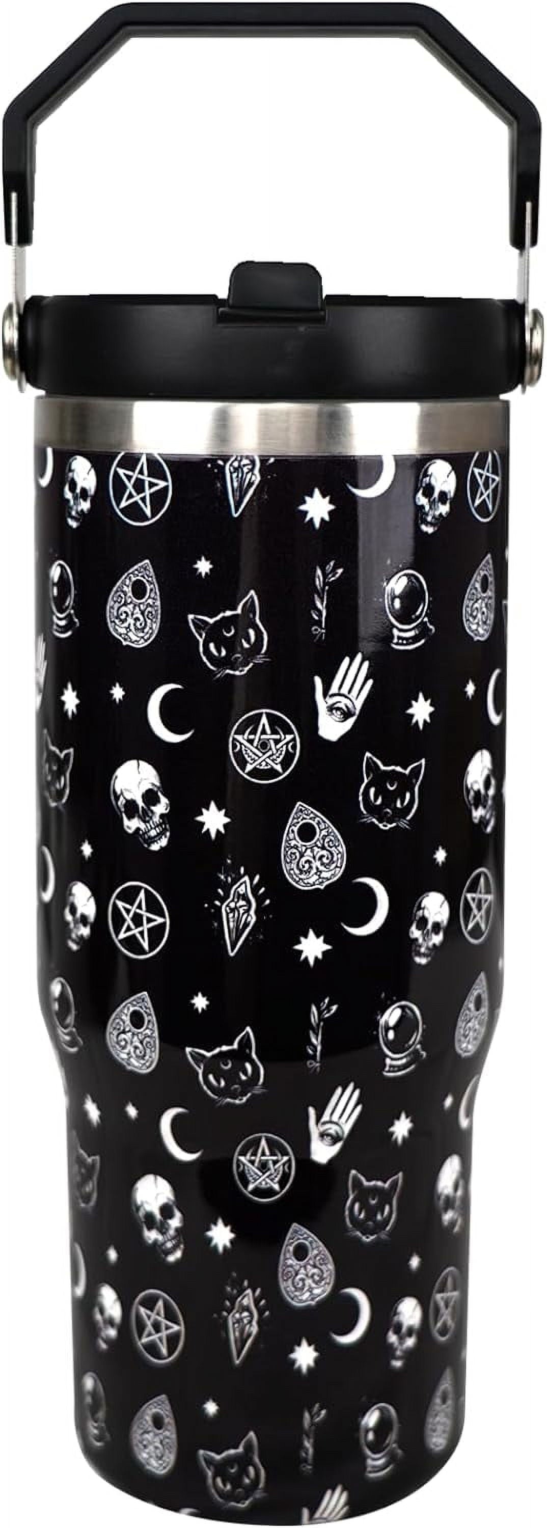 Gothic 30 oz Tumbler with Handle and Flip Straw,Stainless Steel Double Wall Insulated Travel Bottle with Top Handle Lid, Spill-Proof Tumbler with Straw and Handle for Men Women
