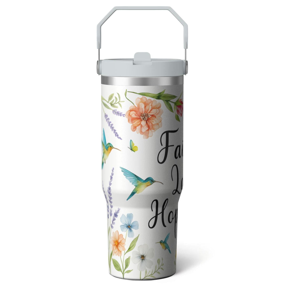 1pc Hummingbird 30oz Tumbler with Straw & Handle - Insulated Stainless Steel Cup | Holiday Gift for Man Women (Christmas, Valentine's, Birthday)