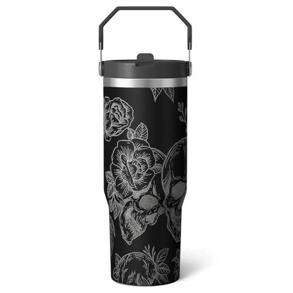 1pc cherry 30oz Tumbler with Straw & Handle - Insulated Stainless - Reusable Stainless Steel Cup