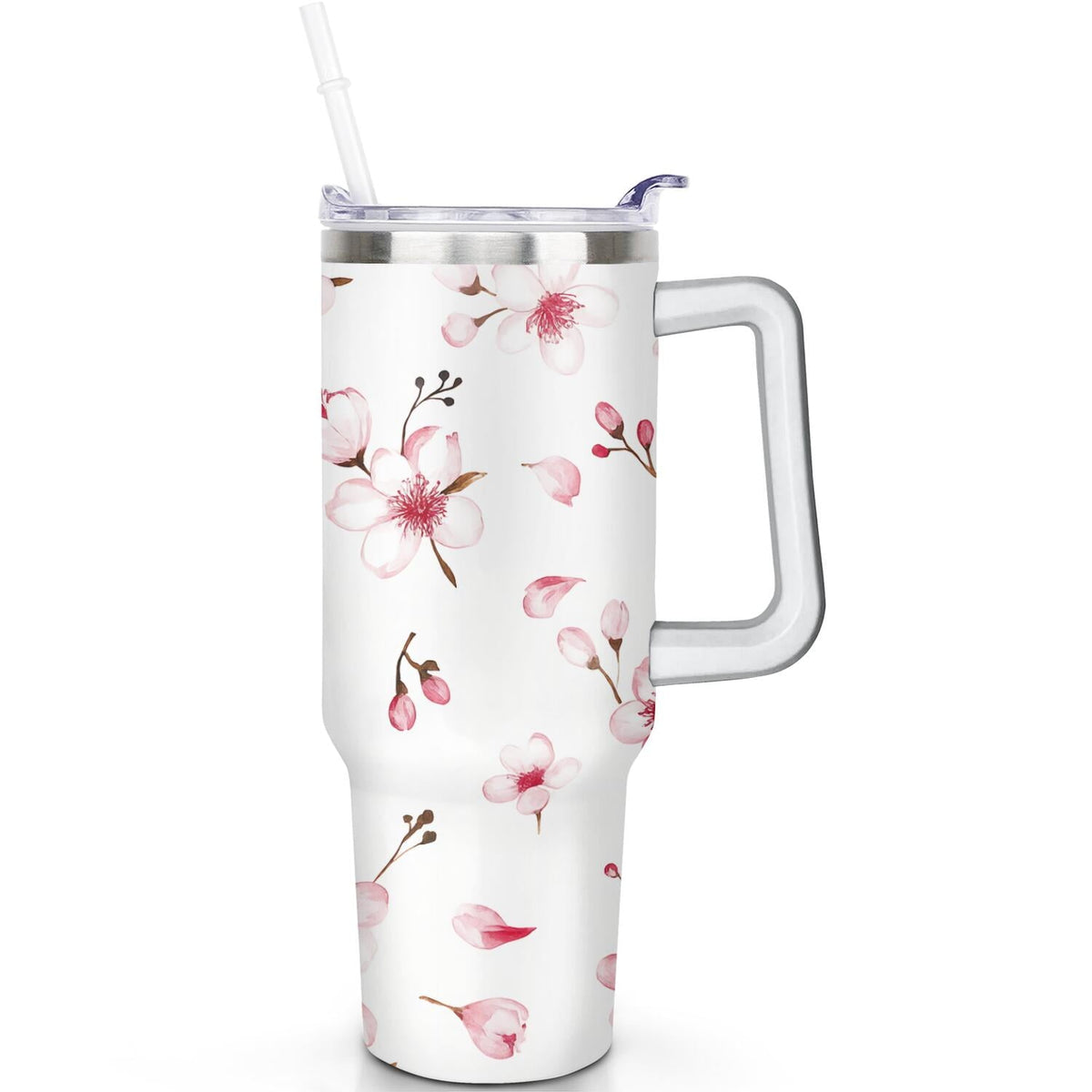 1pc cherry 40oz Tumbler with Straw & Handle - Insulated Stainless - Reusable Stainless Steel Cup