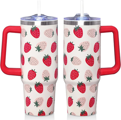 30 Oz Blue Bow Tumbler with Handle and Straw, Insulated Stainless - Insulated Travel Coffee Mug