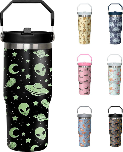 30 Oz Blue Bow Tumbler with Handle and Straw, Insulated Stainless - Insulated Travel Coffee Mug