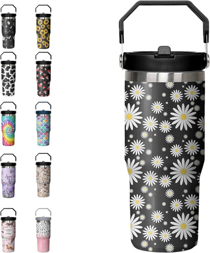 30oz Tie Dye Print Tumbler with Handle Flip Straw Tie Dye - Insulated Travel Coffee Mug