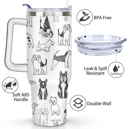 Gift for Dog Lovers Cute Dog Tumbler for Women - 40oz Dog Tumblers with Handle Straw and Lid Tumbler Cup Travel Coffee Mug
