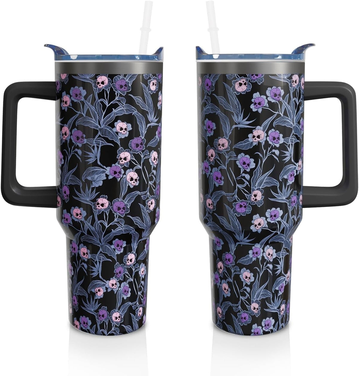 40 Oz Tumbler with Handle and Straw, Cute Stainless Steel Double - Reusable Stainless Steel Cup