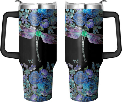 40 Oz Tumbler with Handle and Straw, Double Wall Coffee Travel - Insulated Travel Coffee Mug