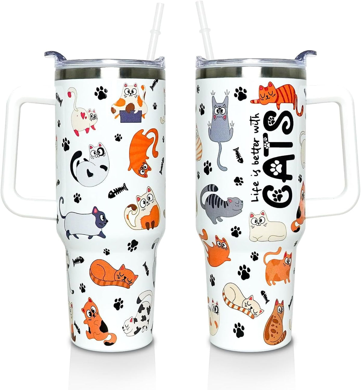40 oz Tumbler with Handle and Straw Lid, Purple Butterfly Insulated - Reusable Stainless Steel Cup