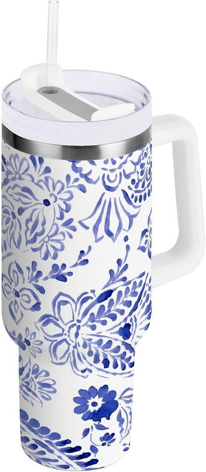40 oz Tumbler with Handle Lid and Straw Insulated Water Tumbler - Insulated Travel Coffee Mug