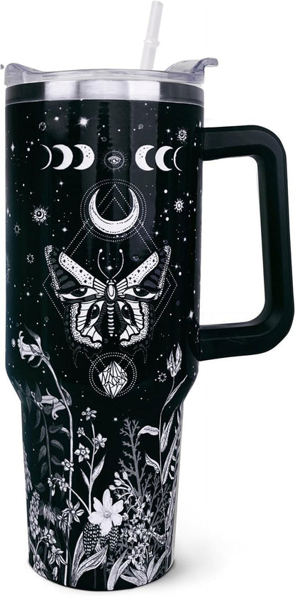 40 oz Tumbler with Handle and Straw, Highland Cow Tumbler - Insulated Travel Tumbler Cup