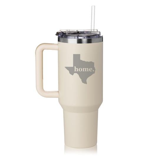 40 oz Tumbler with Handle and Straw Lid Stainless Steel Insulated Travel Mug Cup Texas Home (Cream)