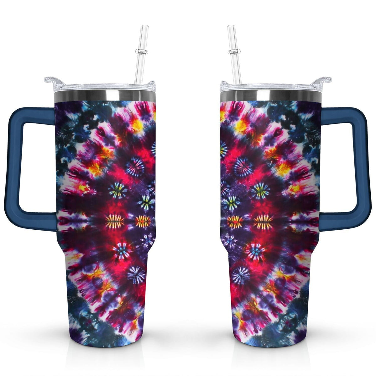 40oz Boho Tie Dye Stainless Steel Flip Straw Tumbler Spill Proof - Reusable Stainless Steel Cup