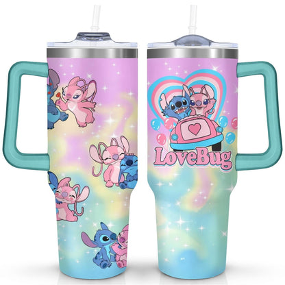 40oz Cartoon Movie Stainless Steel Tumbler with Lid and Straw,Spill Proof Cartoon Travel Cup for Cartoon Lovers Double Wall Vacuum Insulated Coffee Mug with Handle Greenish-blue