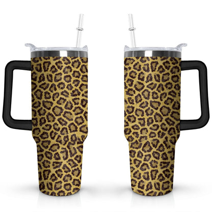 40oz Fashion Leopard Pattern Stainless Steel Flip Straw Tumbler Spill Proof - Reusable Stainless Steel Cup