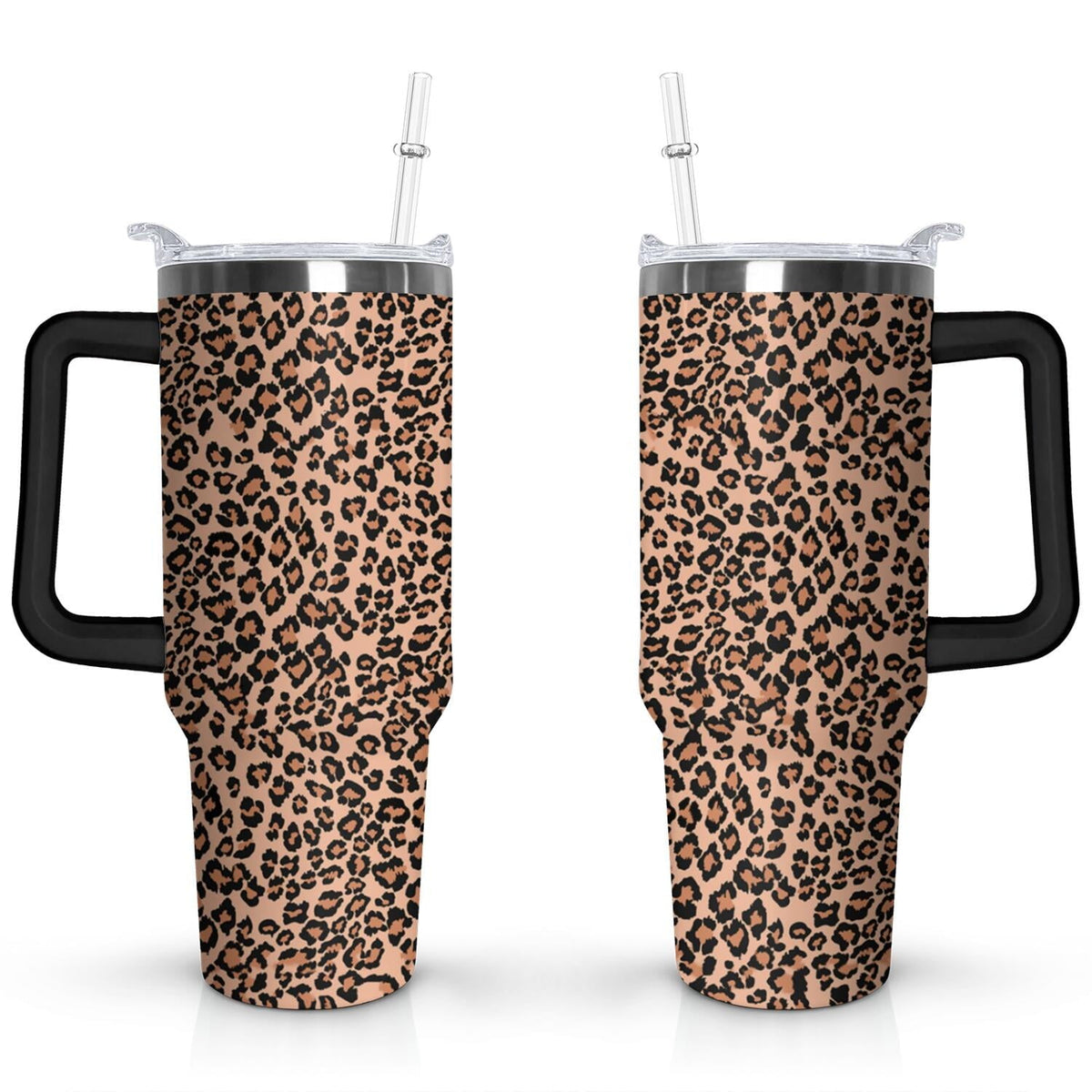 40oz Fashion Leopard Pattern Stainless Steel Flip Straw Tumbler Spill Proof Travel Cup Double Wall Vacuum Insulated Coffee Mug with Top Handle