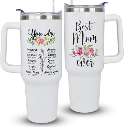 40oz Mom Tumbler with Handle Mamasaurus cup, Mom Gifts from Daughter/Son,Mama - Reusable Stainless Steel Cup