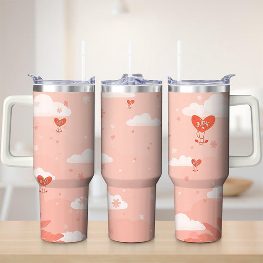 Cute Cloud and Heart Design Stainless Steel Tumbler, 30oz
