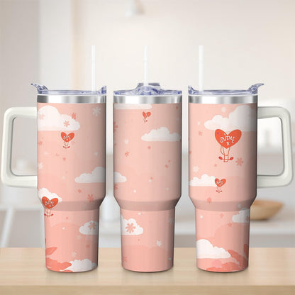 Cute Cloud and Heart Design Stainless Steel Tumbler, 30oz - Insulated Travel Tumbler Cup