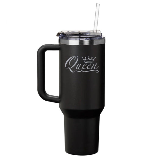 Daylor 40 oz Tumbler with Handle and Straw Lid Stainless Steel Insulated Travel Mug Cup Queen Fancy (Black)