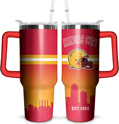 Football 40 OZ Pittsburgh Tumbler with Handle and Straw for Football - Insulated Travel Coffee Mug