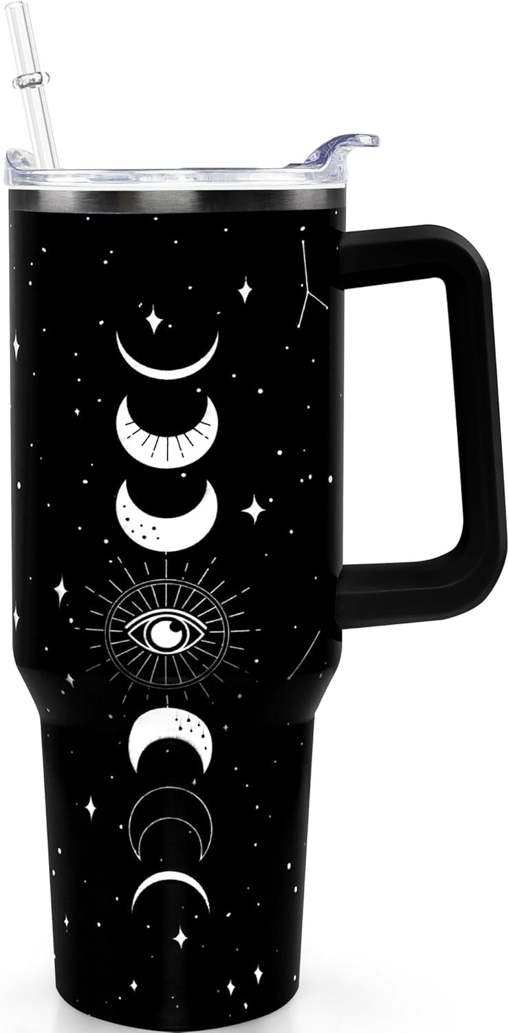 40oz Goth Gothic Tumbler with Handle and Straw, Stainless Steel Vacuum - Insulated Travel Tumbler Cup