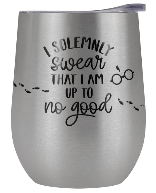Harry Potter Official Up To No Good 12 OZ Silver Stemless Tumbler, Stainless Steel Travel Cup|Lake Tumbler|Insulated with Leak Resistant Slide-Lock Lid