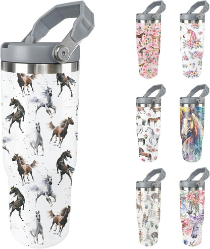 Horse Tumbler with Lid and Straw Stainless Steel Tumblers 30 Oz - Leakproof Insulated Water Bottle
