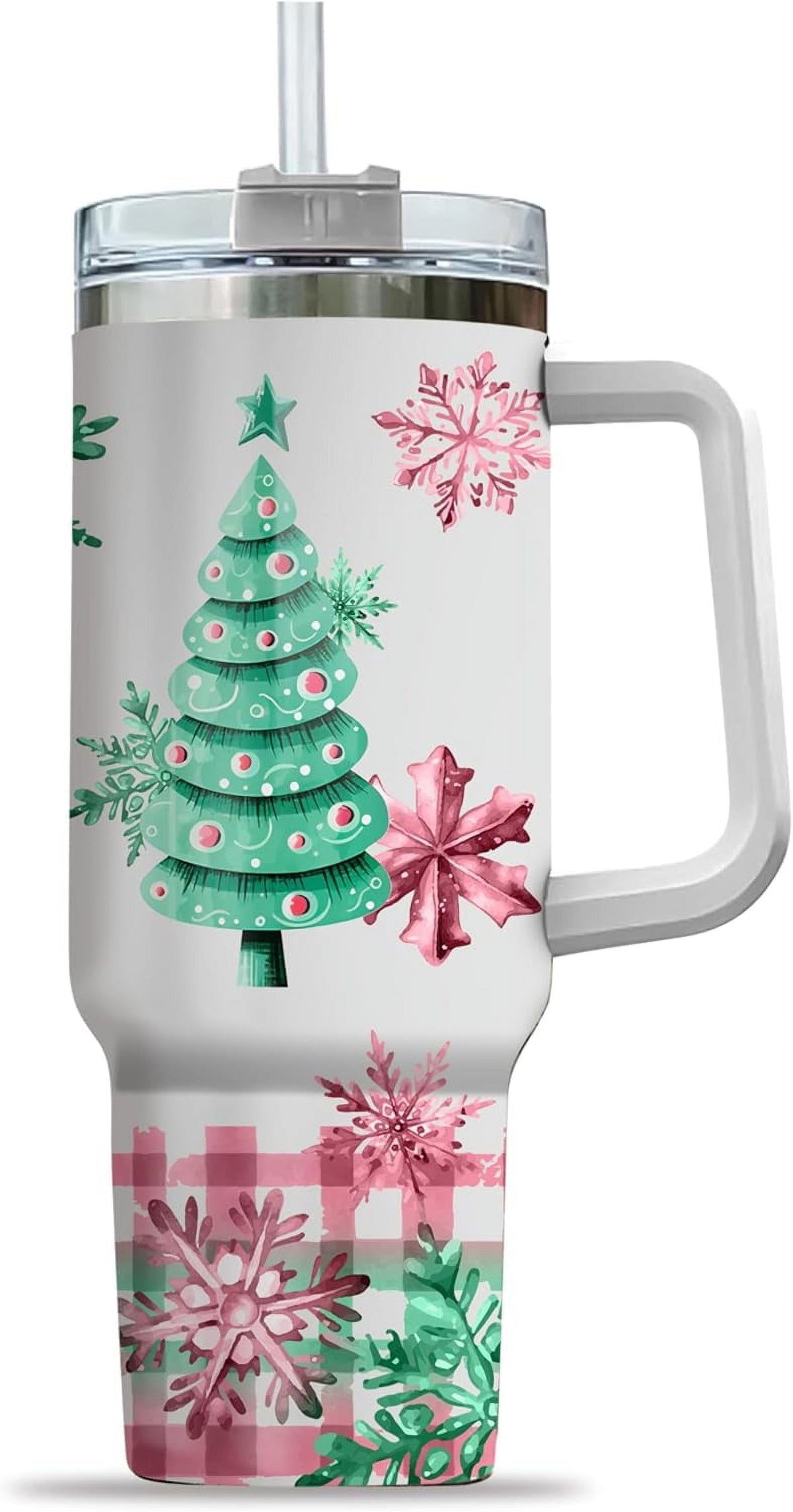 Pink Christmas Tree Cakes Stainless Steel Tumbler 40Oz With Handle Insulated - Insulated Travel Coffee Mug