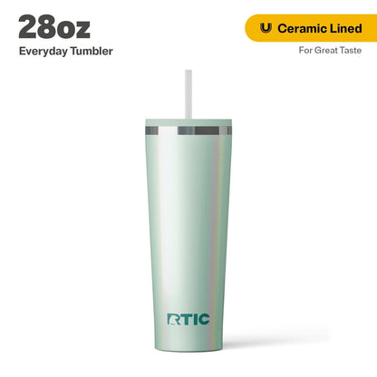 RTIC 28 oz Ceramic Lined Everyday Tumbler, Spill-Resistant Straw Lid, Plum - Insulated Travel Tumbler Cup