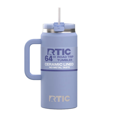 RTIC 64 oz Ceramic Lined Road Trip Tumbler with Handle and Leak-Resistant Straw Lid, Periwinkle