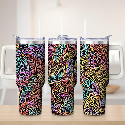 Premium Vibrant Abstract Pattern Stainless Steel Tumbler, 40oz - Insulated Travel Tumbler Cup