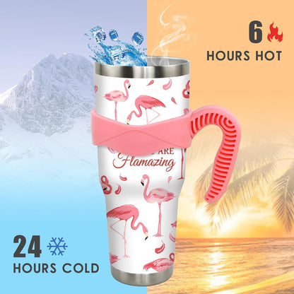 40 oz Tumbler with Handle and Straw 40oz Pink Flamingo Cup Insulated Coffee Travel Mug Spill Proof Leak Proof 40 ounce Stainless Steel Slim 40 oz tumbler with handle and Lid