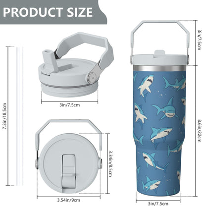 1pc shark 30oz Tumbler with Straw & Handle - Insulated Stainless Steel Cup | Holiday Gift for Man Women (Christmas, Valentine's, Birthday)