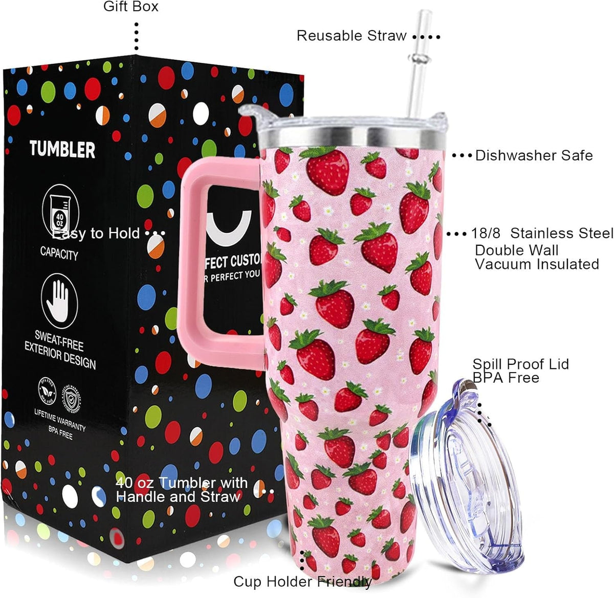 Mom Tumbler 40 oz Tumbler with Handle and Straw Lid Leak Proof - Best Mom Ever Tumbler for Christmas Mothers Day Birthday Gifts for Mom Women - Stainless Steel Cup