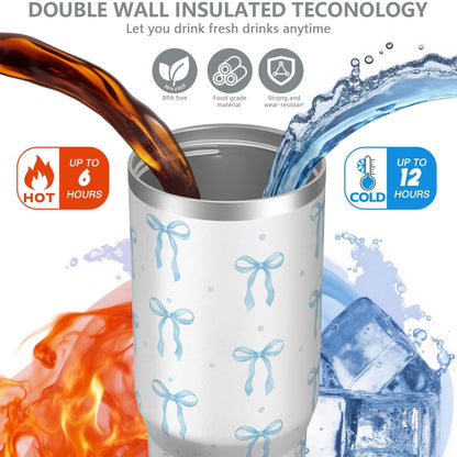 1pc Blue bow 30oz Tumbler with Straw & Handle - Insulated Stainless Steel Cup | Holiday Gift for Man Women (Christmas, Valentine's, Birthday)