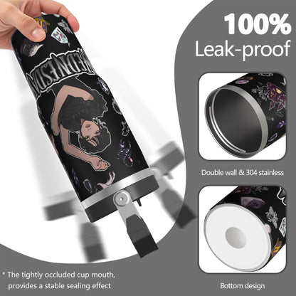 30oz Wednesday Girl Stainless Steel Tumbler with Lid and Straw,Wednesday Stuff Merchandise Spill Proof Travel Cup Double Wall Vacuum Insulated Coffee Mug with Top Handle Black