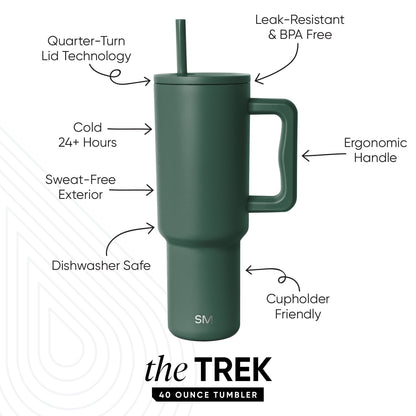 Simple Modern 40 fl oz Insulated Stainless Steel Trek Tumbler with Straw Lid | Forest