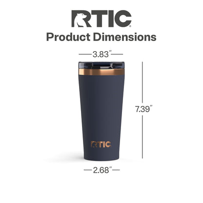 RTIC 18 oz Ceramic Lined Insulated Happy Hour Pint Tumbler, Leak Resistant Lid, Soft-Touch Exterior, Dark Midnight Dust