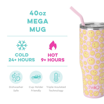 Swig Life 40oz Mega Mug | Insulated Stainless Steel Tumbler with Handle | Oh Happy Day